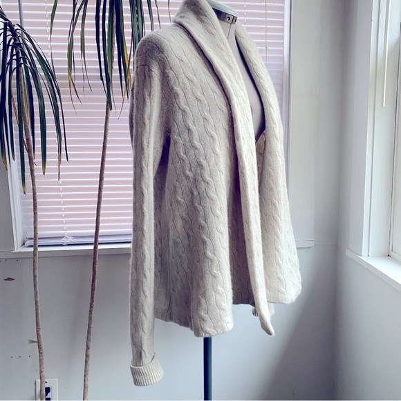 VINTAGE Super Soft Warm Cable Knit Open Front Cardigan Off White Size L - Picture 3 of 15